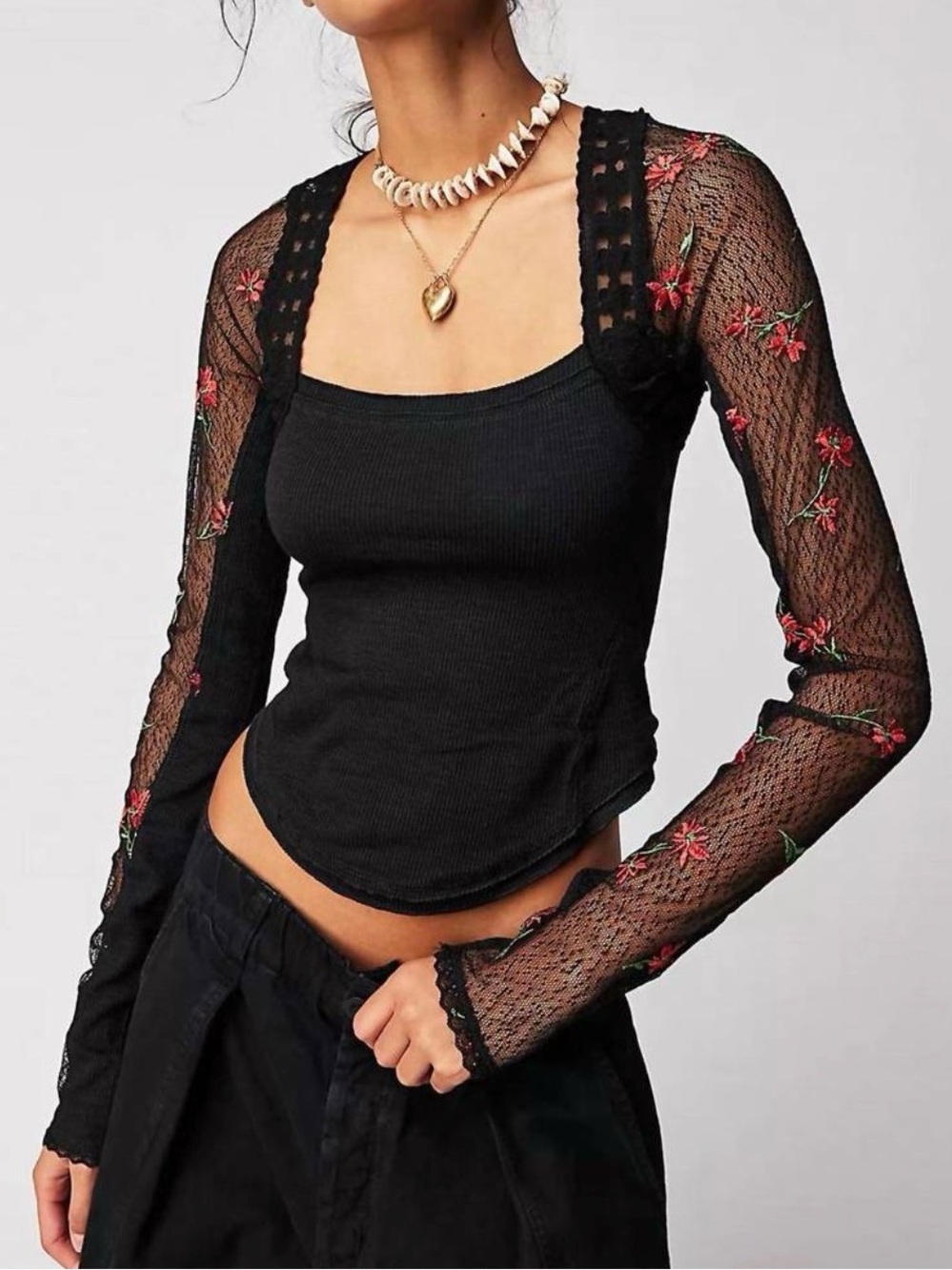 NWOT| Free People Jolie Top in Black Combo | Size L
